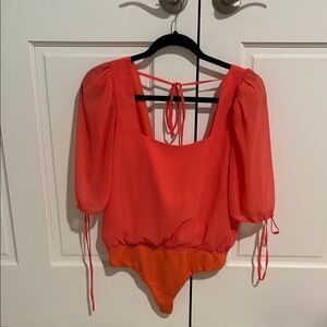 Lovers + Friends Orange Puff Sleeve Bodysuit